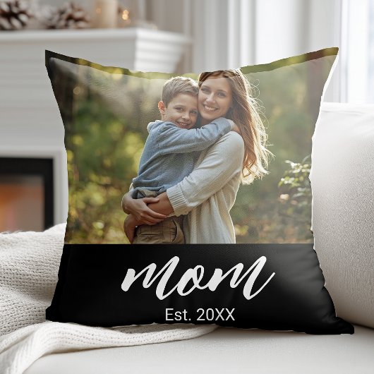母の日のお祝いに「Mom Established Photo」 クッション