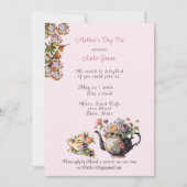 母の日のお茶の水の色ティーポットとティーカップ 招待状 (正面)