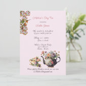 母の日のお茶の水の色ティーポットとティーカップ 招待状 (スタンド正面)