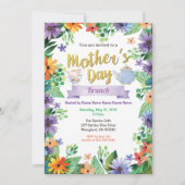 母の日のお茶会のブランチの花柄の水彩画 招待状 (正面)