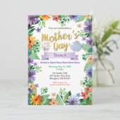母の日のお茶会のブランチの花柄の水彩画 招待状 (スタンド正面)