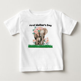 母の日のかわいい象 ベビーTシャツ