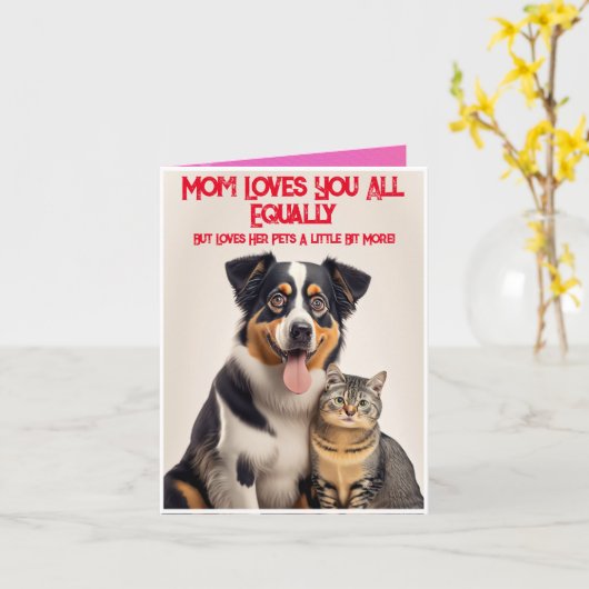 母の日のためのパーソナライズされたかわいい面白いペットの写真 カード (黄色い花)