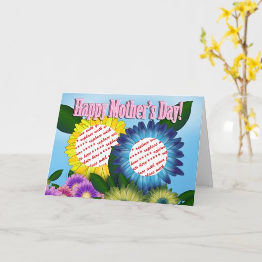 母の日のための母のための二重枠ひまわり カード (黄色い花)