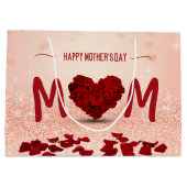 母の日のばら色のハートの花束-大きいギフトバッグ ラージペーパーバッグ (裏面)