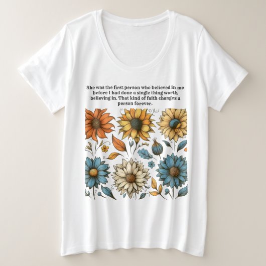 母の日のひまわり名言Tシャツ プラスサイズTシャツ (デザイン正面)