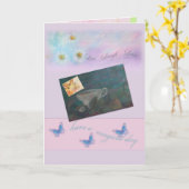 母の日のやる気を起こさせるで図解入りの、写真付きのなティーカップ カード (黄色い花)