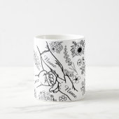 母の日のカスタムネームキッズが母の手を握るデザイン コーヒーマグカップ (中央)