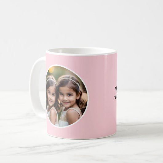 母の日のカスタム言葉とフォトピかわいらしンク コーヒーマグカップ (正面左)