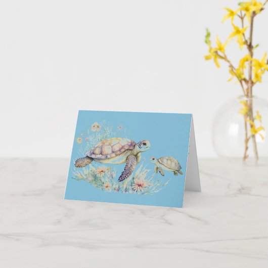 母の日のカメと赤ちゃんのカード カード (黄色い花)