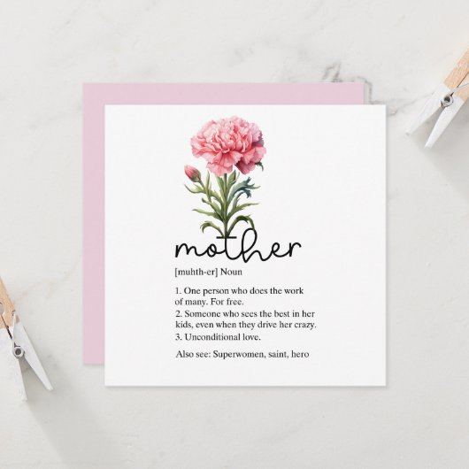 母の日のカードとピンクのカーネーション (正面/裏面インサイチュ)