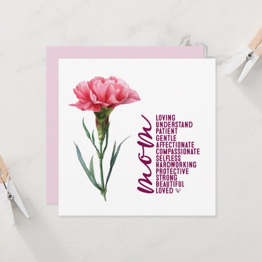 母の日のカードとピンクのカーネーション (正面/裏面インサイチュ)