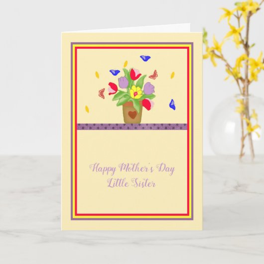 母の日のカード小さな妹のための花のポット カード (黄色い花)