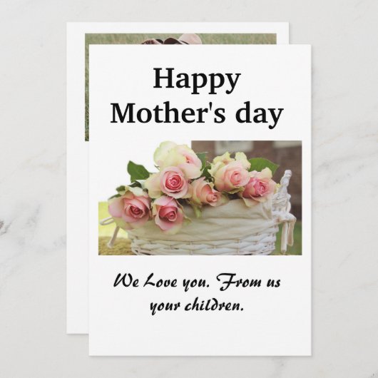 母の日のカード | ピンクの花のホリデーカード 招待状 (正面/裏面)