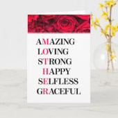 母の日のカード 赤いバラの写真 母の頭字語 カード (黄色い花)