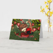 母の日のキツネとイチゴと庭 カード (黄色い花)