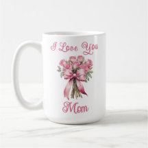 母の日のギフトにおすすめのピンクのバラのマグカップ「I Love You Mom」