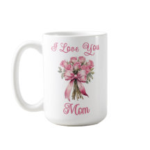 母の日のギフトにおすすめのピンクのバラのマグカップ「I Love You Mom」