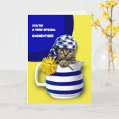 母の日のゴッドマザーのために。かわいい子猫 カード (黄色い花)