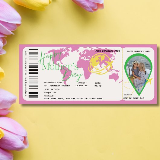 母の日のサプライズ！  boarding pass  （航空券）  券のプレゼント 招待状