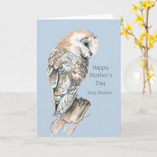 母の日のステップ母ユーモア納屋フクロウ鳥 カード (黄色い花)
