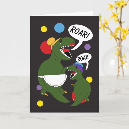 母の日のティラノサウルス・レックスのレックスの恐竜は個人化なります カード (黄色い花)