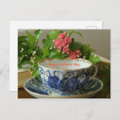 母の日のティーカップコバルトの花 シーズンポストカード (正面/裏面)