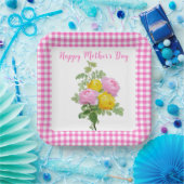 母の日のバラとピンクギンガム ペーパープレート (パーティー)