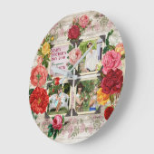 母の日のバラのInstagramのヴィンテージの写真のコラージュ ラージ壁時計 (傾斜)