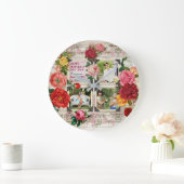 母の日のバラのInstagramのヴィンテージの写真のコラージュ ラージ壁時計 (ホーム)