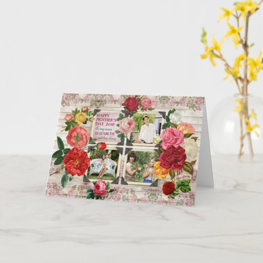 母の日のバラインスタグラムヴィンテージ写真コラージュ カード (黄色い花)