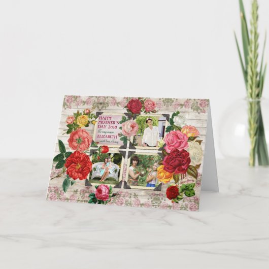 母の日のバラインスタグラムヴィンテージ写真コラージュ カード (正面)