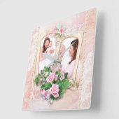 母の日のバラレース·パールズ·ヴィンテージ写真集 スクエア壁時計 (傾斜)