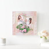 母の日のバラレース·パールズ·ヴィンテージ写真集 スクエア壁時計 (ホーム)