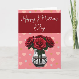 母の日のバラ花瓶のハートパターン サンキューカード