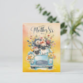 母の日のパグと花愛犬家 シーズンポストカード (スタンド正面)