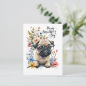 母の日のパグと花愛犬家 シーズンポストカード (スタンド正面)