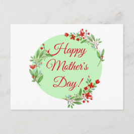 母の日のパターン赤い花の水色の緑 ポストカード