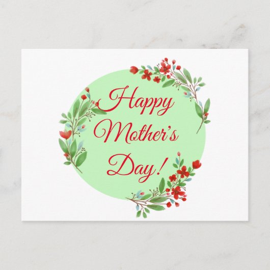 母の日のパターン赤い花の水色の緑 ポストカード (正面)