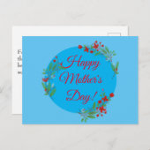 母の日のパターン赤い花の水色の青 ポストカード (正面/裏面)