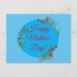母の日のパターン赤い花の水色の青 ポストカード