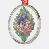 母の日のビクトリアンな紫色のパンジーの花束 メタルオーナメント (左)