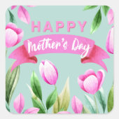 母の日のピンクのチューリップのバナー スクエアシール (正面)