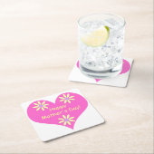 母の日のピンクのハートと黄色い花 スクエアペーパーコースター (インサイチュ)