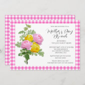 母の日のピンクのバラのブランチ 招待状 (正面/裏面)