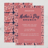 母の日のピンクの花のブランチ招待状 招待状 (正面/裏面)