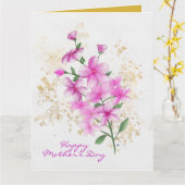 母の日のピンクの花 ゴールドスプラッター 2枚の写真 カード (黄色い花)