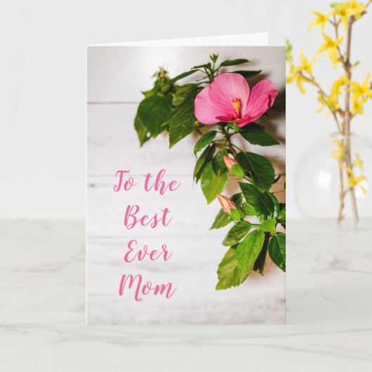 母の日のピンクハイビスカス ベストエバーママ カード (黄色い花)