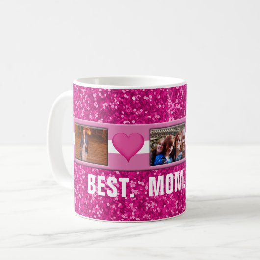 母の日のピンク|のカスタム3の写真のコラージュ コーヒーマグカップ (正面左)