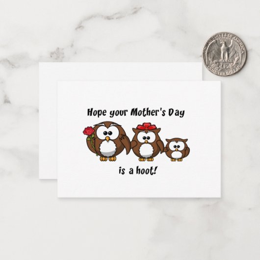 母の日のフクロウ家族のホーっとする漫画イラスト ノートカード (正面/裏面インサイチュ)